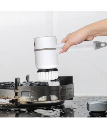 Cordless Scrubber | Power Cleaning Brush Handheld Rechargeable Kitchen Dish Brush with 6 Replaceable Brush for Bathroom Living Room Kitchen White - Buy Online on GoSupps.com