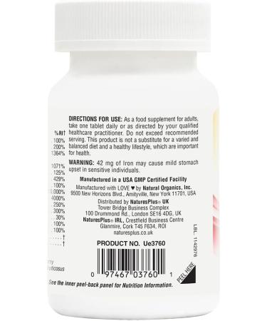 NaturesPlus Hema-Plex Iron 85mg Slow-Release Tablets with Vitamin C & Bioflavonoids - Vegan & Gluten Free - 30 Servings - Buy Online on GoSupps.com
