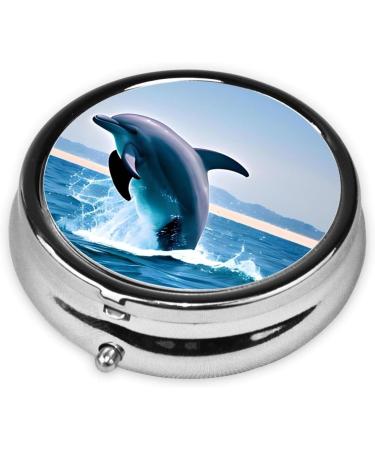 Jumping Up Dolphins Round Pill Box | 3 Compartment Portable Travel Organizer | Ideal for International Shipping - Buy Online on GoSupps.com