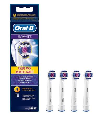 3D White Electric Toothbrush Replacement Heads Refill by Oral B Genuine Braun Refill (4 Heads) 4 Count (Pack of 1)