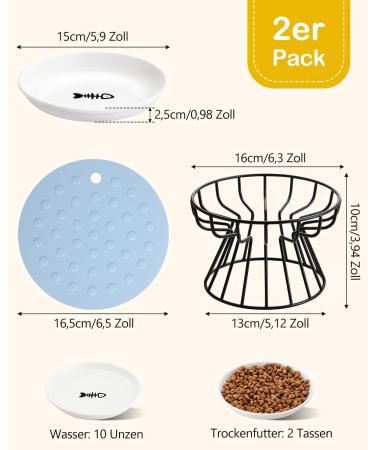 Dorakitten 2Pcs Ceramic Raised Cat Bowl Set | Anti-Vomiting & Non-Slip Cat Feeding Dish | Elevated Pet Bowl for Spine Health | Comfortable & Dishwasher Safe - Buy Online on GoSupps.com