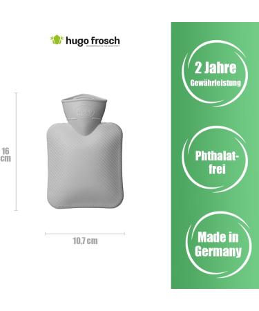 Hugo Frosch Mini Hot Water Bottle 0.2L - Grey Velour Cover | Eco-Friendly Comfort for All Ages - Buy Online on GoSupps.com