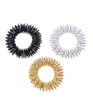 Milisten Chinese Medicine Massage Rings Acupressure Massage Rings Finger (Gold + Silver + Black) 3 Pieces