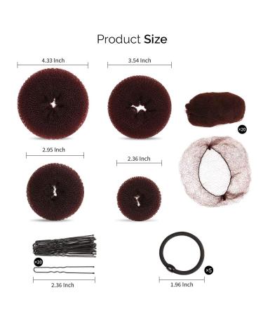 FANDAMEI Hair Donut Bun Maker Set with 20 Invisible Hair Nets, 4 Donut Bun Makers, 5 Elastic Bands, 20 Bobby Pins - Brown - Buy Online on GoSupps.com