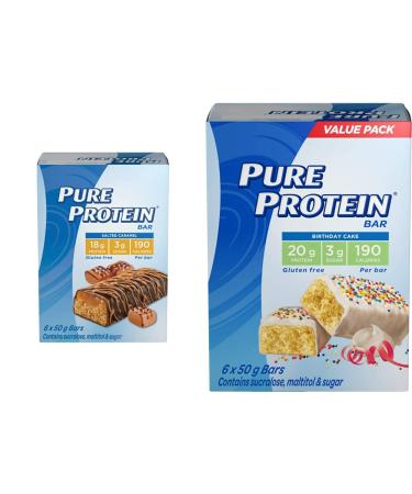 Pure Protein Bars Gluten Free Snack Bars Chocolate Salted Caramel 50 gram 6 Count Multi-colored & Bars Gluten Free Snack Bar Birthday Cake 50g/1.8oz. 6ct