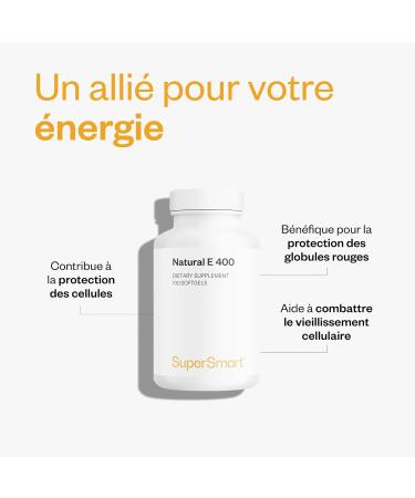 Vitamine E Naturelle - (D-Alpha Tocoph rol) - Bonne Sant de la Peau et des Cheveux - Aide Prot ger les Cellules Contre le Stress Oxydatif - 100 Softgels - Sans Gluten - SuperSmart - Buy Online on GoSupps.com