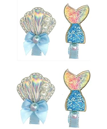 4 Pack Sparkle Mermaid Hair Clip Set Sea Star Shell Hairpin for Girls Toddlers Kids