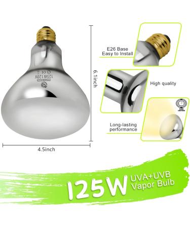 REPTI HOME Reptile Heat Lamp 125W Full Spectrum UVA UVB Sun Lamp Simulate Natural Sunlight Heat Lamp Bulb for Reptile and Amphibian Sun Light 125W - Buy Online on GoSupps.com