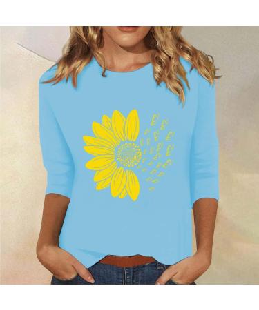 Shop Stylish Bijerou Sunflower Print 3/4 Sleeve Hoodies for Women - Casual Sky Blue XL Overheaters - Buy Online on GoSupps.com