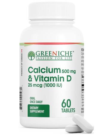 Greeniche Halal Calcium & Vitamin D Supplement Immune Support & Bone Health Extremely Gentle on Stomach Muscle Health Calcium Supplement for Women & Men Gluten Free 60 Tablets (2 Months Supply)