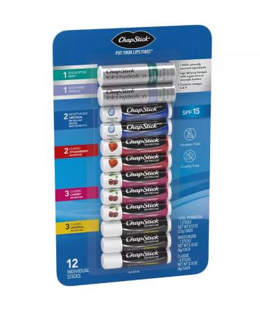 Chapsticks Variety Pack: Classic Original, Cherry, Strawberry Lip Moisturizer - 12 Count - Buy Online on GoSupps.com