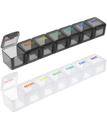 Healeved 2Pcs Weekly Pill Organizer Small Pill Holder 7 Times a Day 2 Week Pill Organizer 2 Times a Day Holder Organizer Black White