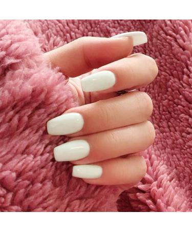 Gortin Coffin Fakes Nails Medium Ballerina Press on Nails White Glossy Acrylic Nails Full Cover Artificial Art Nails for Women 24 pcs