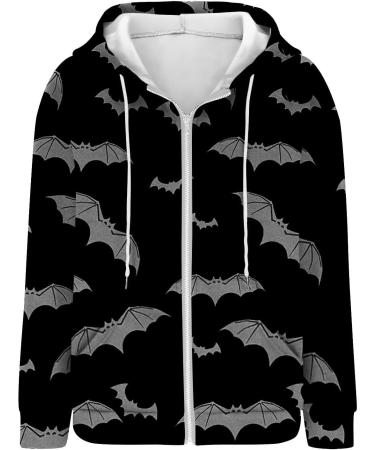 Halloween Costumes Printed Hooded Pull Out Zipper Pocket Jacket Oversized Single Breasted Coat Medium Black - Buy Online on GoSupps.com