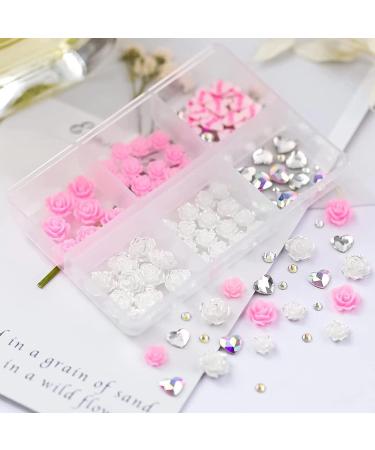 RUNRAYAY Pink 3D Flowers Nail Charms and Diamonds for Acrylic Nails - Heart Rhinestones Nail Art Jewels for Women - DIY Nail Decorations - Buy Online on GoSupps.com