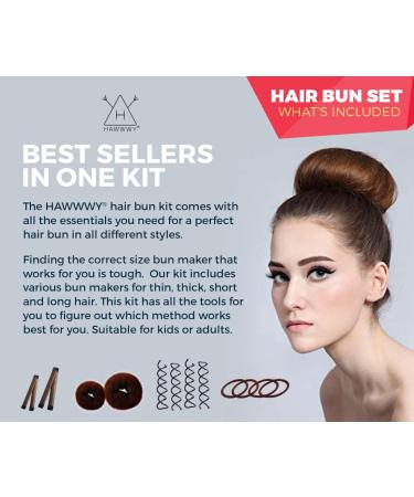 Hawwwy 12-Piece Hair Bun Maker Set for Women, Girls, Kids - Easy Fast Tool for Short, Long, Thin Hair - Brown Small & Large Donuts, Magic Snap & Roll, Spin Pins - Hair Accessories - Buy Online on GoSupps.com