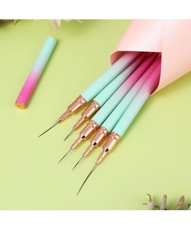 WLLHYF 5 Pieces Nail Art Liner Brush Painting Nail Art Brush Long Line Detail Fine Drawing Nail Point Drawing Tool Set 7mm/9mm/11mm/15mm/25mm (Pink Greenish) - Buy Online on GoSupps.com