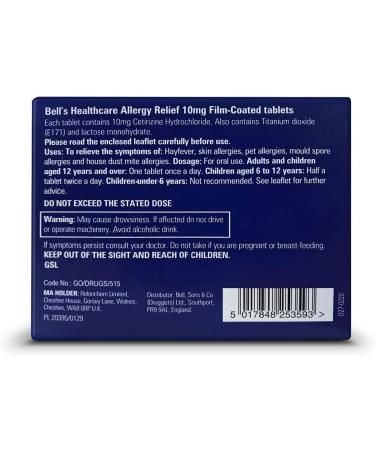 Bells Healthcare Cetirizine Hayfever Allergy Tablets - 3 Months Supply (90 Tablets) - Buy Online on GoSupps.com