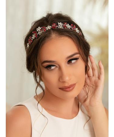 IYOU Crystal Bridal Headband Sparkly Rhinestone Wedding Hair Bands Crown Flower Headpiece Tiara Prom Party Hair Accessories for Brides and Bridesmaid Red - Buy Online on GoSupps.com