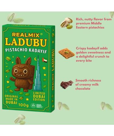  REALMIX REALMIX Dubai Chocolate Limited Edition LADUBU | Dubai Edition | Dubai Delight with pistachios and Kunafa | Made in UAE (Standard Milk Chocolate) - Buy Online on GoSupps.com
