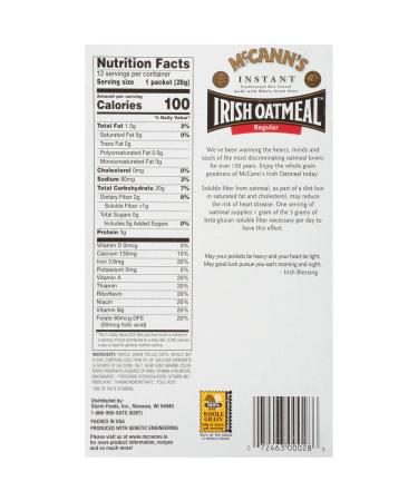 McCannâs Regular Instant Irish Oatmeal  12 count-11.85 ounce - Buy Online on GoSupps.com