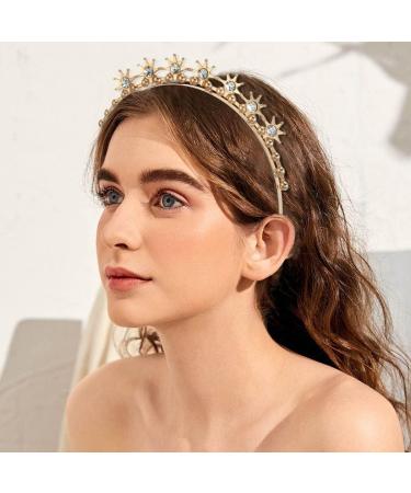 Zoestar Crystal Headband Gold Sparkly Star Headpiece Bridal Rhinestone Hair Hoop Beads Party Custom Hair Accessories for Women and Girls - Buy Online on GoSupps.com