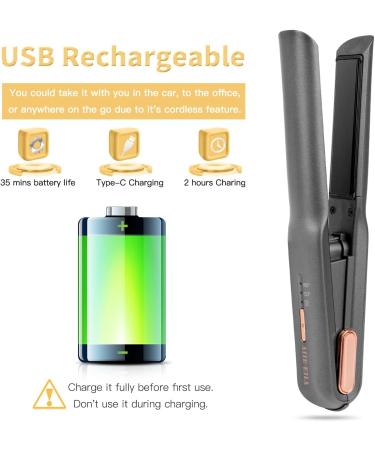 Cordless Hair Straightener - Portable Flat Iron Fast Heating Adjustable Temperature Type-C Rechargeable Mini Travel Size (Grey - Buy Online on GoSupps.com