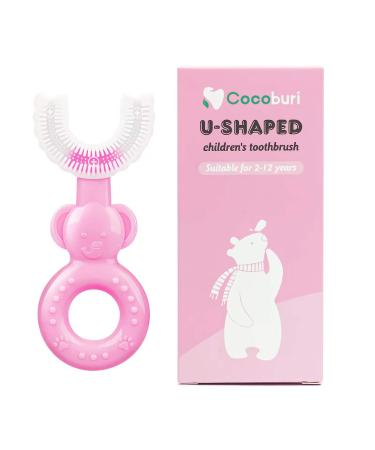 Kids U-Shaped Toothbrush Manual Training Tooth Brush Silicone Soft Head Toothbrush 360 Oral Cleaning Toothbrush(Pink)