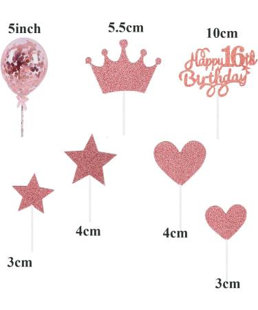 Happy 16th Birthday Cake Toppers Rose Gold Personalised for Kids Girl 2 Star 4 Heart 1 Crown with Balloon Customised 16th Birthday Cake Toppers Decor for Bithday Party Happy Birthday Sign for Cake Rose Gold-16th - Buy Online on GoSupps.com