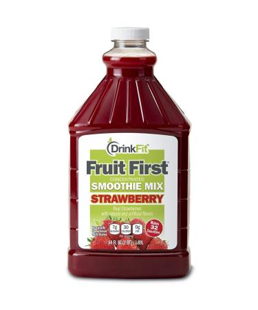 DrinkFit Fruit Smoothie Mixes | 64 Fl Oz | Concentrated Real Fruit Puree, Gluten-Free, Lactose Free, Vegan, Kosher (Strawberry) Bottle Only Strawberry 64 Fl Oz (Pack of 1)