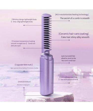Rechargeable Mini Hair Straightener Brush - Cordless & Portable Electric Straightening Comb with Negative Ion Technology - Ideal for Travel (Pink - Buy Online on GoSupps.com