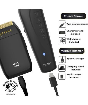 Supreme Trimmer Vader & CRUNCH Foil Shaver Kit | Professional DLC T-Blade Beard Trimmer ST3778 & Waterproof IPX6 Shaver Set | Black Barber Haircutting Tools for Precision Grooming - Buy Online on GoSupps.com