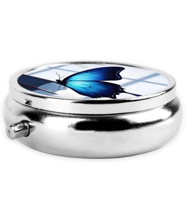 Blue Butterfly Mini Round Pill Box | 3 Compartment Travel Organizer | Portable Medicine Case for Home & Office - Buy Online on GoSupps.com
