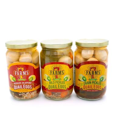 7 Farms Pickled Quail Egg Variety Pack of 3 | Mild, Cajun, and Jalapeno Flavors | The Perfect High Protein Snack | A Complement To Any Dish or Diet