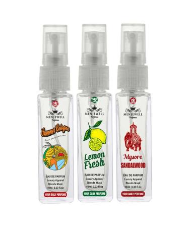 Menje'well Summer Cologne Lemon Fresh Mysore Sandalwood Eau De Parfum/Pocket Perfume Combo For Men 30ml (Pack Of 3)