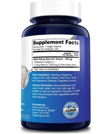 White Kidney Beans 7000mg 200 Veg Capsules - 20:1 Extract, Vegetarian, Gluten-Free, Non-GMO - Buy Online on GoSupps.com