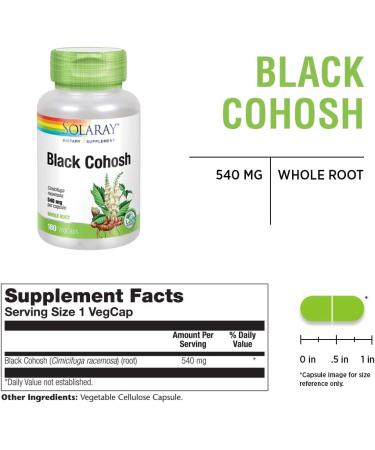 Solaray Black Cohosh 540mg Supplement | Women's Health & Menopause Support | Non-GMO Vegan | 180 VegCaps - Buy Online on GoSupps.com