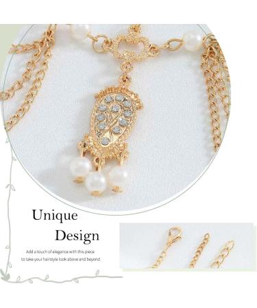 Zoestar Bridal Pearl Head Chain Gold Crystal Pendant Headpiece Boho Festival Headband Wedding Hair Jewelry for Women and Girls - Buy Online on GoSupps.com