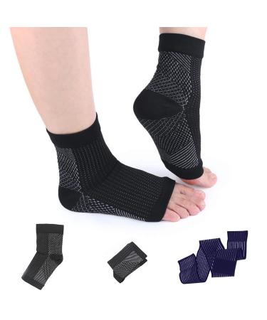 2 Pairs Black Compression Socks and 2 Ankle Support, Arch and Ankle Support, Plantar Fasciitis Care, Breathable and Adjustabl