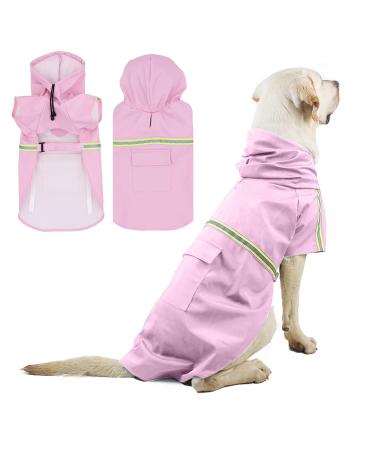 Petcute dog rain coat windproof waterproof dog raincoat with reflective stripes adjustable dog rain jacket with hood and collar hole for small medium -sized and large dogs L pink