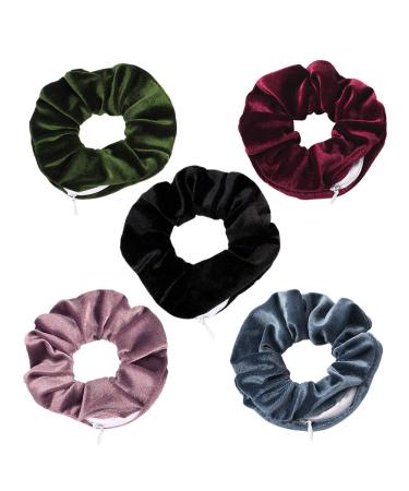 Kimilike Velvet Scrunchie with zip pocket Elastic hair-bar-hair-hair additives Scrunchy Hair bar Ropes Scrunchie for women or girls