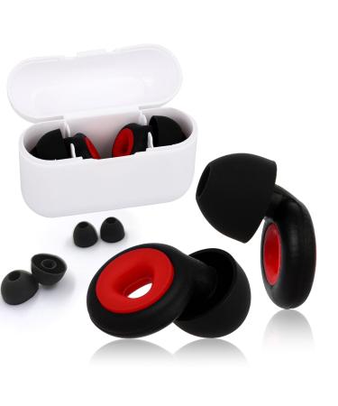 Ear Plugs Noise Cancelling Ear Plugs for Sleeping Swimming Studying Working Concert Ear Plugs with 3-Layer Noise Reduction (Black+Red)