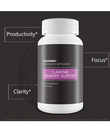 Claryme Memory Support - Our Best Memory Supplement for Brain - Memory Pills for Seniors - Memory Supplements for Women & Men - Natural Brain Booster - Mental Focus and Energy Supplements - Buy Online on GoSupps.com