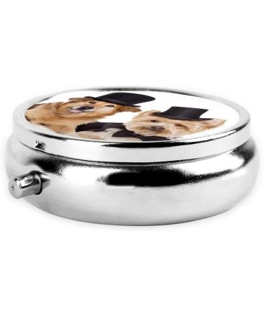 Cute Dogs Round Pill Box - 3 Compartment Portable Travel Medicine Organizer - Mini Decorative Pocket Holder for Tablets & Vitamins - Buy Online on GoSupps.com