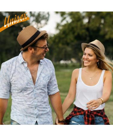 Women's Short Brim Straw Sun Hat Fedora Trilby - Packable Beach Hat in Khaki - Buy Online on GoSupps.com