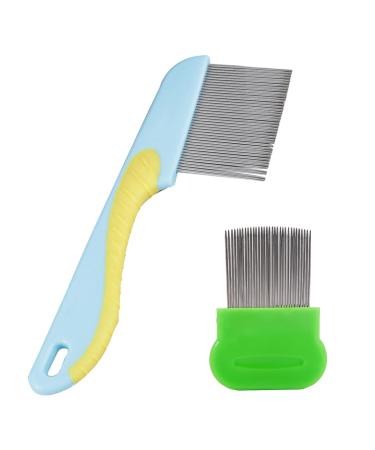 Stainless Steel Lice Comb Set - 2 Pack for Lice Fleas & Dandruff Removal | Durable Nissen Ridge & Lice Bams | Yellow Blue & Green - Buy Online on GoSupps.com