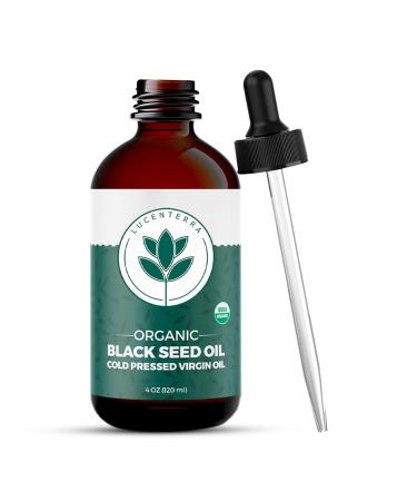 Lucenterra Organic Black Seed Oil 4oz Cold Pressed Thymoquinone USDA Certified Turkish Nigella Sativa Pure Antioxidant for Immune Support Joints Skin & Hair Vegan Non-GMO