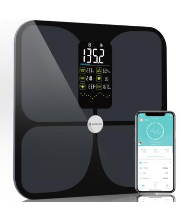 Scales for Body Weight and Fat, Lepulse Large Display Weight Scale, High Accurate Body Fat Scale BMI Smart Digital Scale, Bluetooth Bathroom Scale with APP, Heart Rate, 15 Body Composition with Trend Upgrade