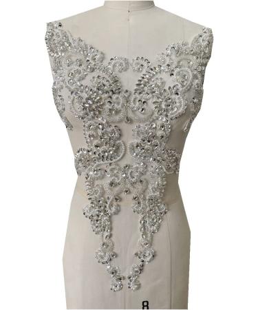 Handmade rhinestones lace applique sew on beads pearls trimming patches accessories for dress clothing skirt (White)