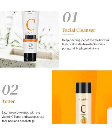  LINGJIONG Vitamin C 5-Piece Face Serum Set - Brightening Vitamin C for the Face - Vitamin C Skin Care Products Series Cleanser Toner Essence Face Cream for a Clean and Rejuvenating Effect Lingjiong - Buy Online on GoSupps.com